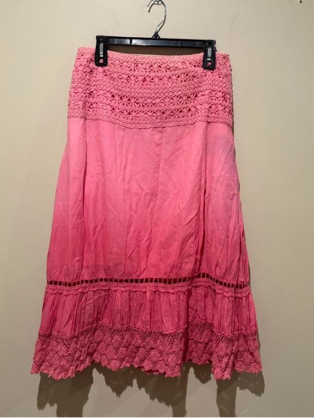 Requirements Pink Crochet-Tier Maxi Skirt
